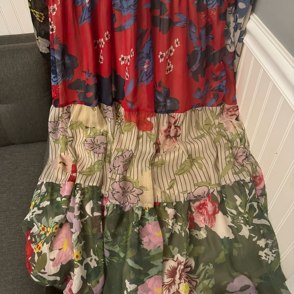 Kaktus Multicolored Mixed Floral Print Bohemian Long Sleeve Maxi Dress Size L - Picture 4 of 14